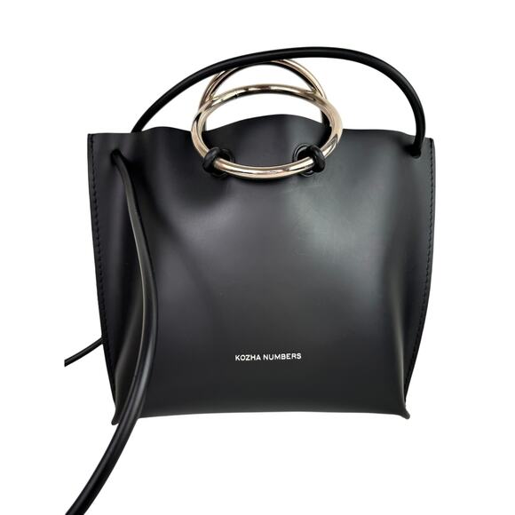 Kozha Numbers Mini Safe Handbag Black Silver Leather Top Handle Crossbody Bag - Picture 3 of 13